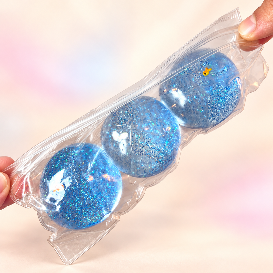 Glitter sea ball squishy 3-pack — bright background