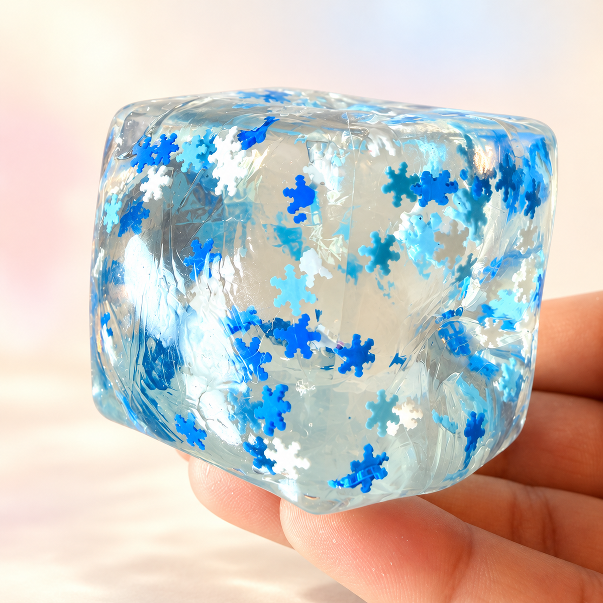 Snowflake cube squishy — bright background
